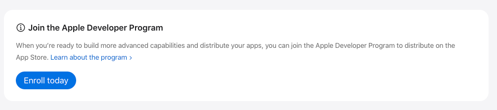 Apple developer program enrollment screenshot